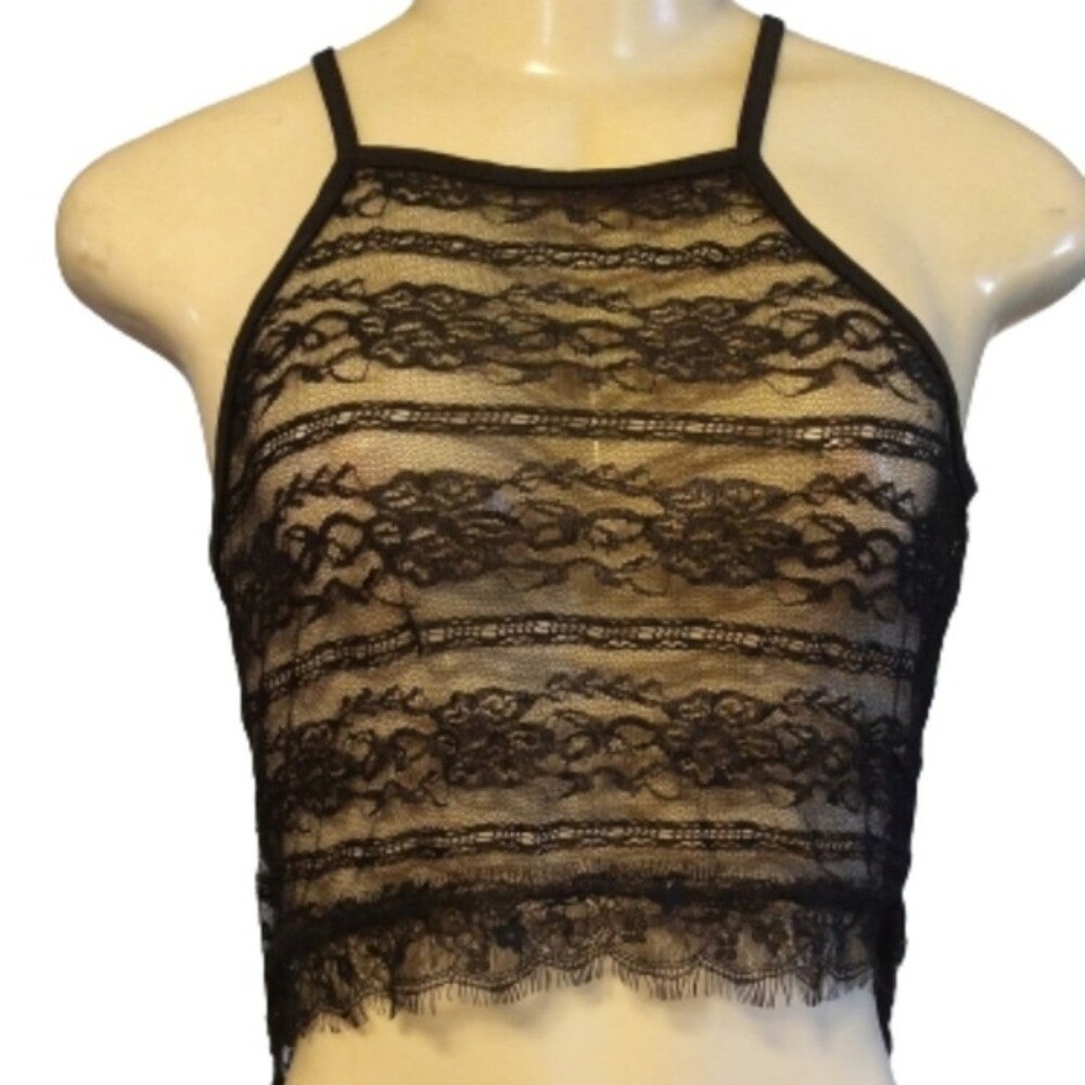 NWT The Fix | Midnight Black Lace High-Low Cami Crop Top S